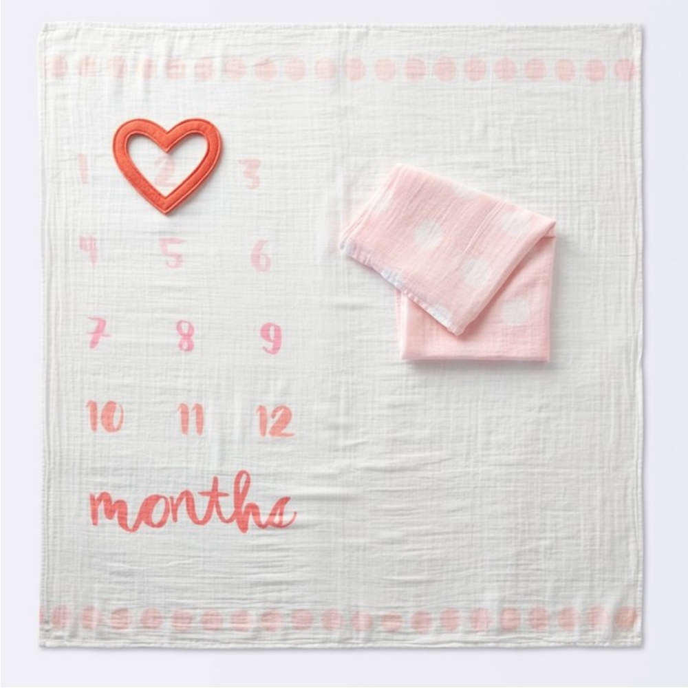 Baby Monthly Milestone Muslin Blanket and Frame - Pink